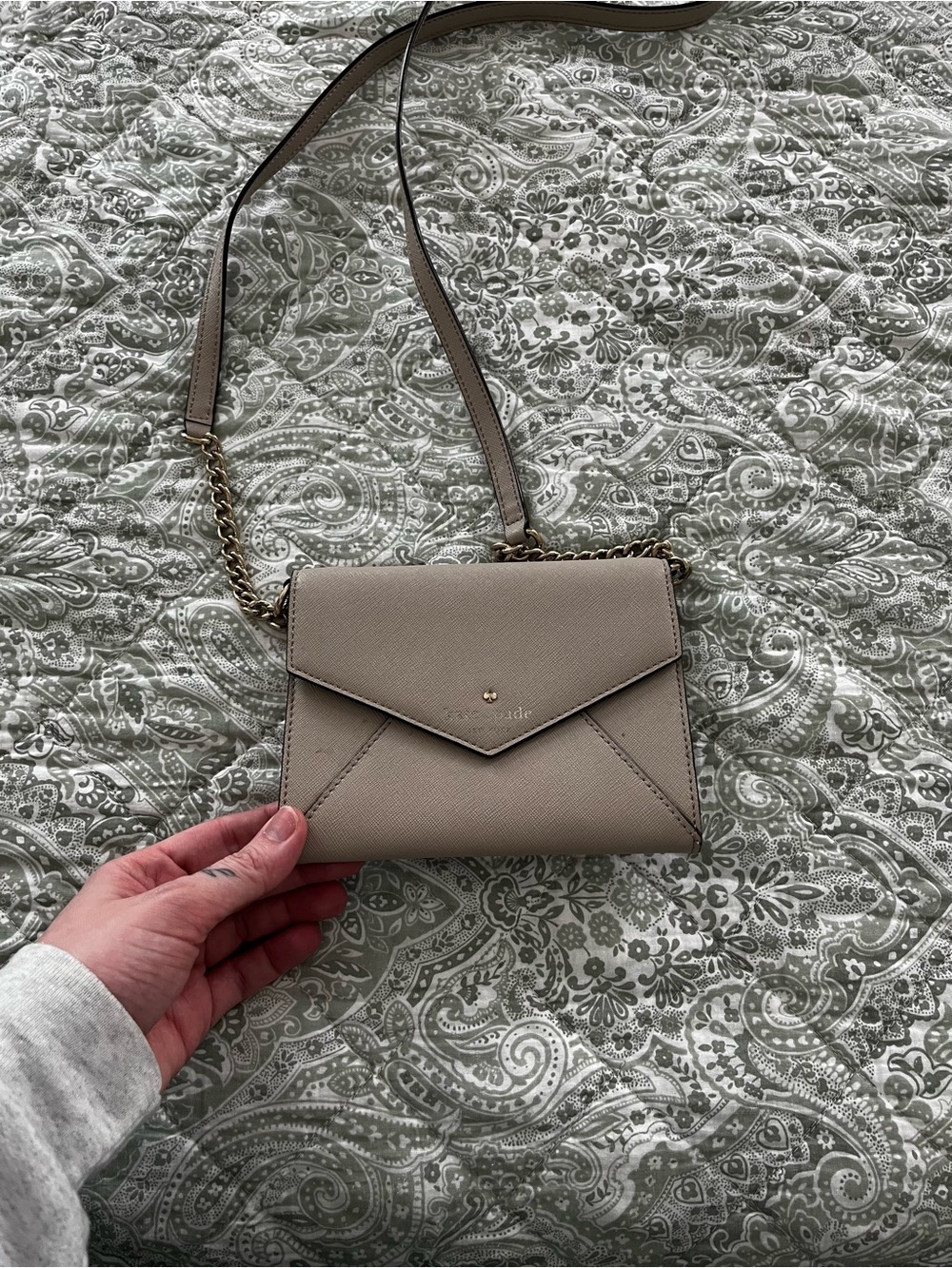 kate spade Taupe Cedar Street Envelope Crossbody with Gold Chain
